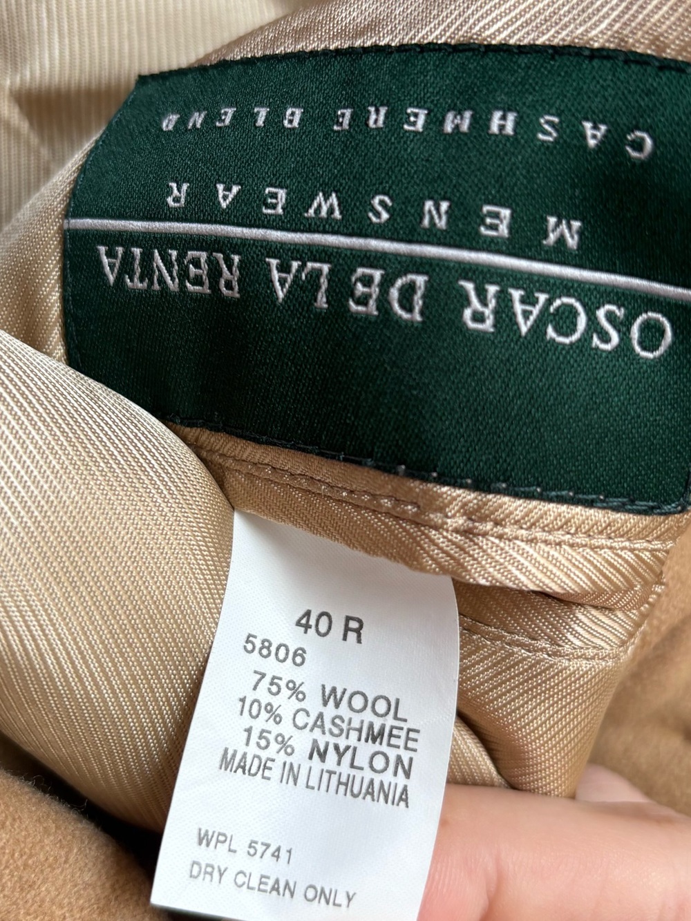 Oscar de la Renta Cashmere Wool Blend Camel Blazer Sport Coat Jacket Mens 40R - Picture 8 of 8